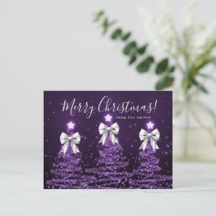 Cartão Postal Árvores de Natal Roxas Elegantes Férias Arcos Prat