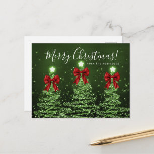 Cartão Postal Árvores de Natal Verdes Elegantes com Laços Vermel