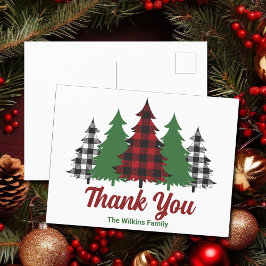 Cartão Postal Árvores de Natal Xadrez Vermelho Agradecimento Per