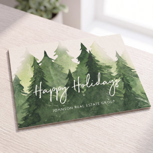 Cartão Postal Árvores de Pinheiro Aquarela Negócios Feliz Natal