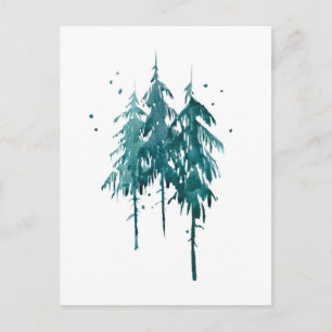 Cartão Postal Árvores De Pinheiros De Cor Azul-Verde Simples Ele