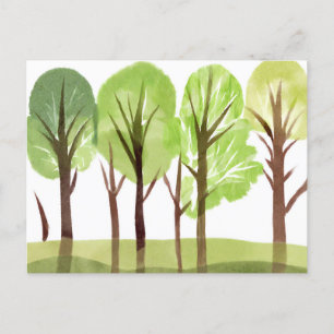 Cartão Postal Árvores e galhos de árvores em aquarela abstrata 