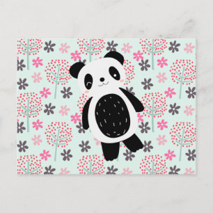 Cartão Postal Árvores, Flores e Ursos de Panda