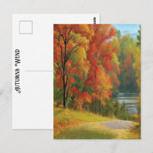 Cartão Postal Árvores Rio Colorido Outonos Wend Atemporal Arte