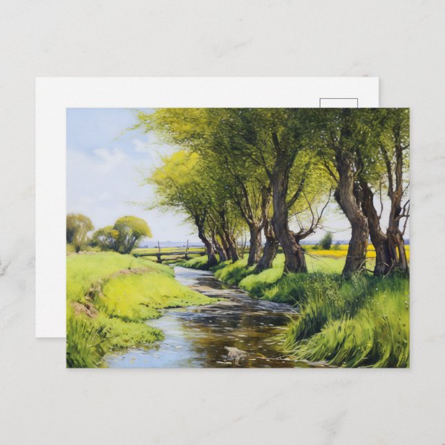 Cartão Postal Árvores Sombrias por um Fluxo Fluente (Frente/Verso)