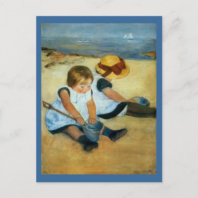 Cartão Postal As crianças de Mary Cassatt na praia (1884) (Frente)