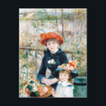 Cartão Postal As Duas Irmãs, No Terrace Auguste Renoir<br><div class="desc">Pierre-Auguste Renoir. Bola no Moulin de la Galette. Retrato de grupo em cores suaves. Uma jovem garota está sentada em um banco do parque. Ao lado dela, sua irmãzinha veste um chapéu com flores. Reprodução de famosas imagens de arte no dominio público.</div>