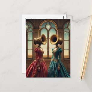 Cartão Postal As Duas Mulheres Com Cabeças Alternativas Surreali