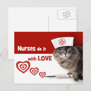 Cartão Postal As Enfermeiras Fazem com Amor. Kitty Engraçada 