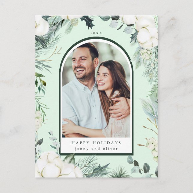 Cartão Postal As Flores Evergreen & Cotton Arch A Mensagem De Fé (Frente)