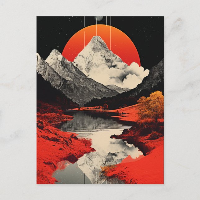 Cartão Postal As montanhas, o rio e a lua (Frente)