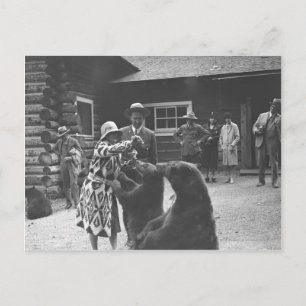 Cartão Postal As mulheres alimentando ursos.