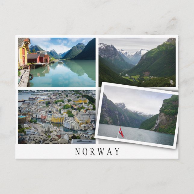 Cartão Postal As paisagens da Noruega colidem com imagens soltas (Frente)