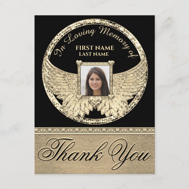 Cartão Postal Asas de Anjo Douradas Obrigado (Frente)