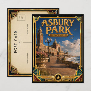 Cartão Postal Asbury Park Nova Jersey Arte Deco Vintage Idade Do