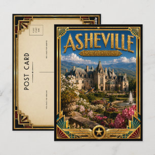 Cartão Postal Asheville Carolina do Norte Arte Deco Vintage Dour
