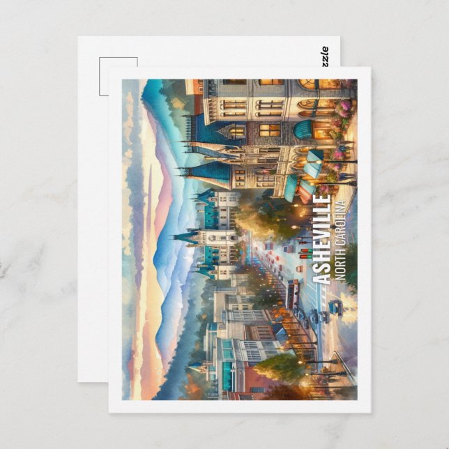 Cartão Postal Asheville North Carolina Famous Place watercolor (Frente/Verso)