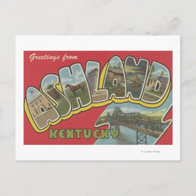 Cartão Postal Ashland, Kentucky - Cenas com Letras Grandes (Frente)