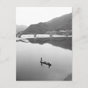 Cartão Postal Ásia, Japão, Iwakuni. Pescadores e ponte histórica