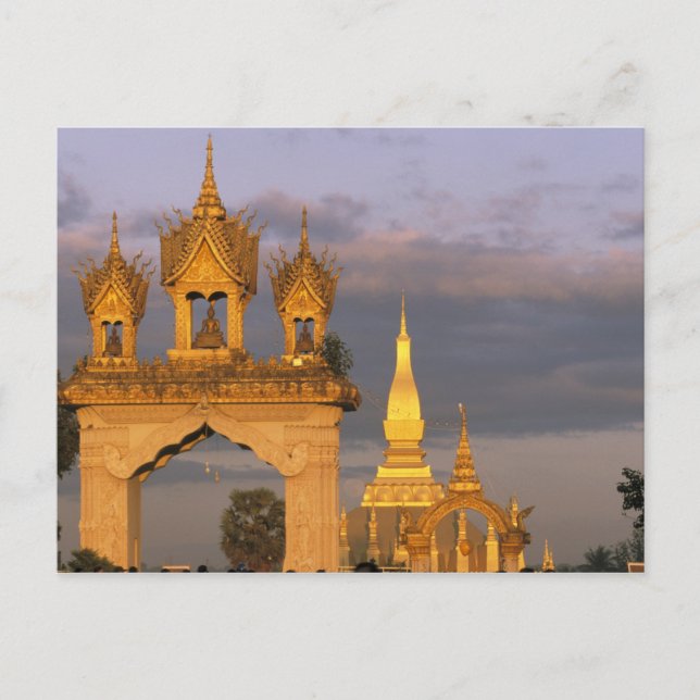Cartão Postal Ásia, Laos, Vientiane. Aquele Templo Luang. (Frente)