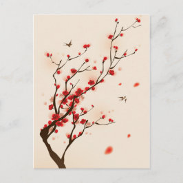 Cartão Postal Asian Style Painting Plum Blossom in Spring