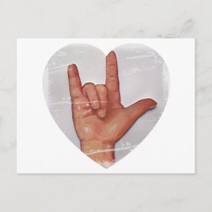 CARTÃO POSTAL ASL "EU AMO VOCÊ" FORMA CARDÍACA #2