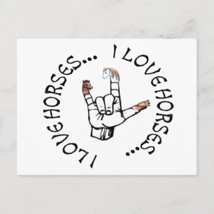 CARTÃO POSTAL ASL I AMO CAVALOS (LÍNGUA DE SINAIS AMERICANA)