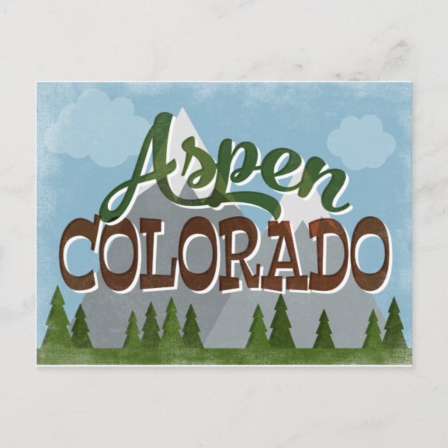Cartão Postal Aspen Colorado Fun Retro Snowy Mounties (Frente)