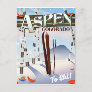 Cartão Postal Aspen Colorado vintage style poster de ski.
