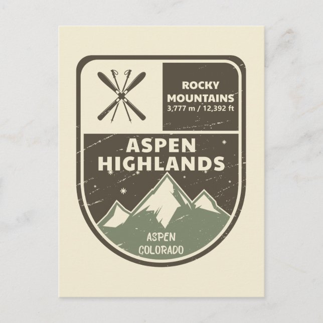 Cartão Postal Aspen Highlands Aspen Rocky Mountain Colorado (Frente)