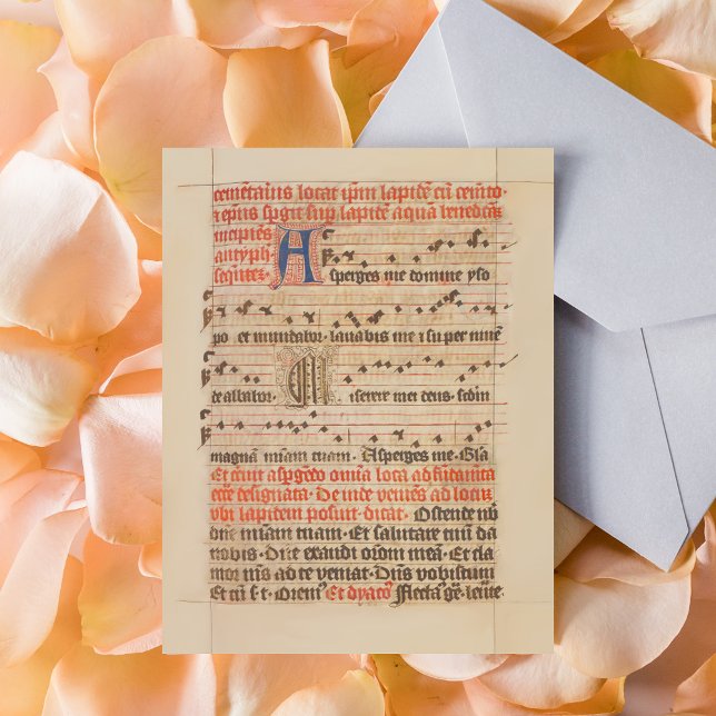 Cartão Postal Asperme-me - Manuscrito Gregoriante Chant Medieval (Asperges me - Gregoriant Chant Medieval Manuscript Catholic Christian Postcard)