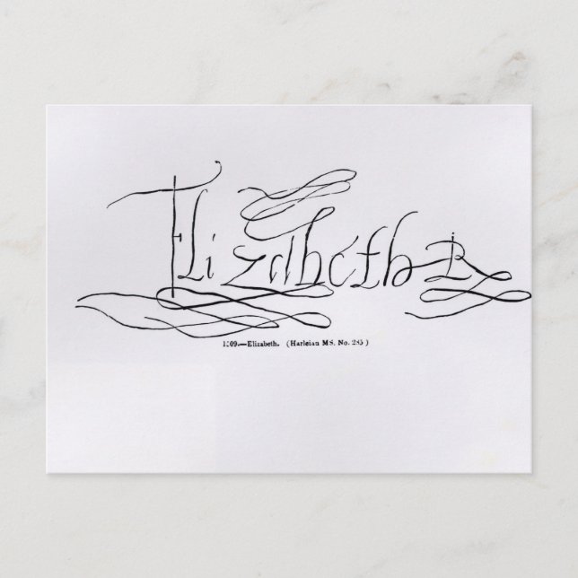 Cartão Postal Assinatura da Rainha Elizabeth I (Frente)