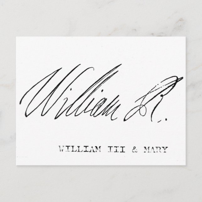 Cartão Postal Assinatura de William III, Inglaterra (Frente)