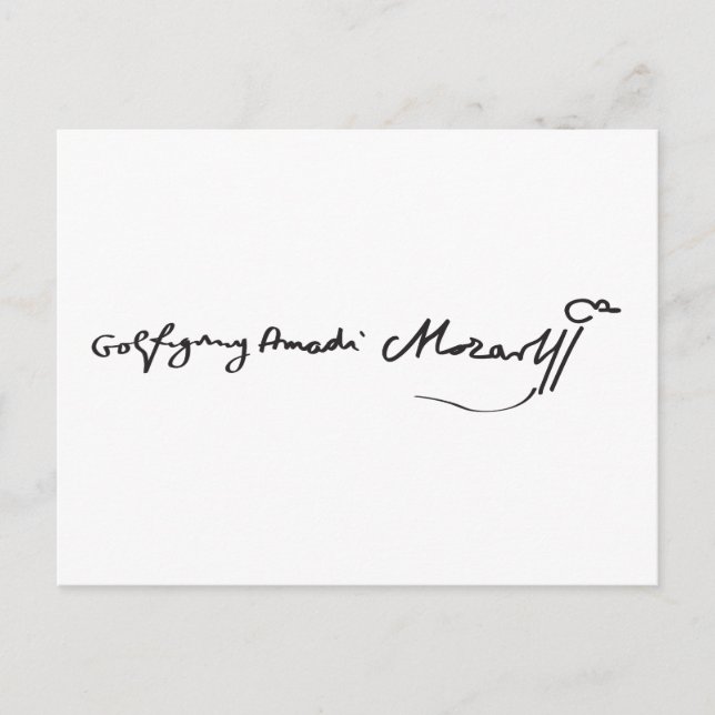 Cartão Postal Assinatura do músico Wolfgang Amadeus Mozart (Frente)