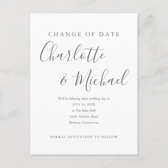 Cartão Postal Assinatura Moderna Alterar a Data Adiada (Frente)