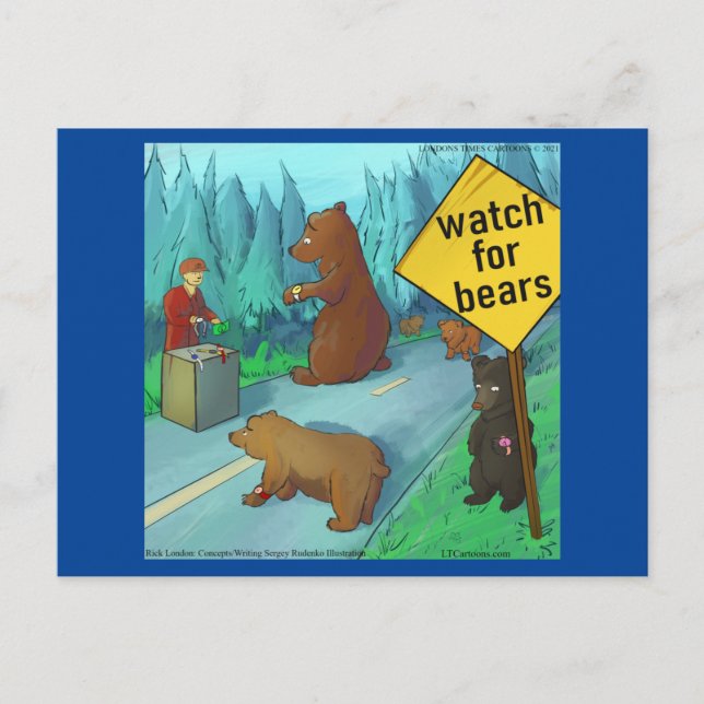 Cartão Postal Assista Bears Funny Rick London (Frente)