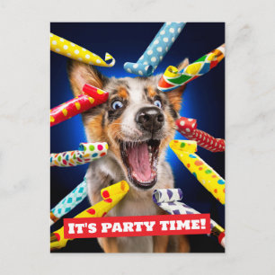 Cartão Postal Assopradores de Festa de Cachorro Feliz