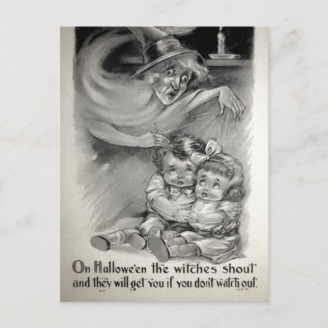 Cartão postal assustador de bruxa retrô (Frente)