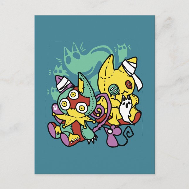 Cartão Postal Assustador de Paw | Monstrous Cats Halloween (Frente)