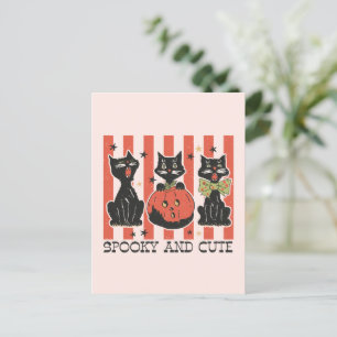 Cartão Postal Assustador e Fofo - Gato Preto e Abóbora