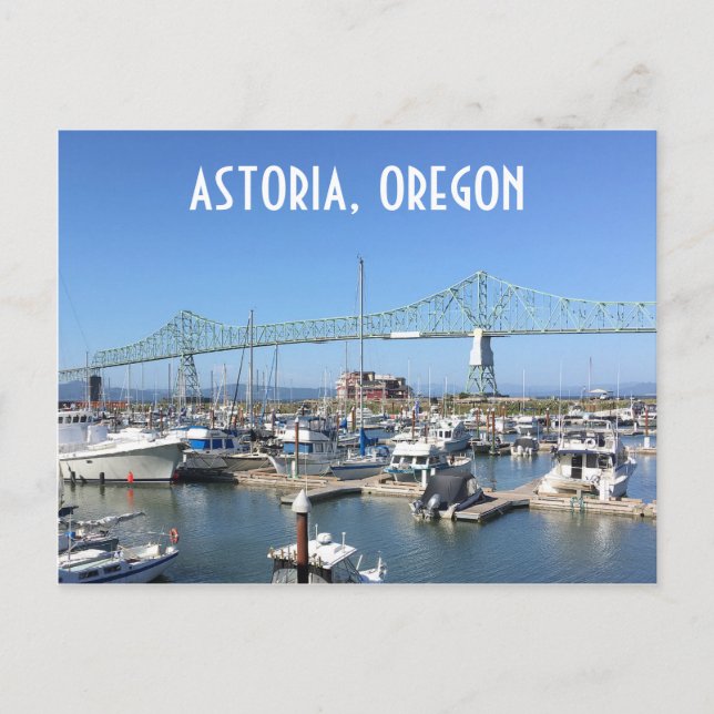 Cartão Postal Astoria, Oregon, com ponte e marina (Frente)