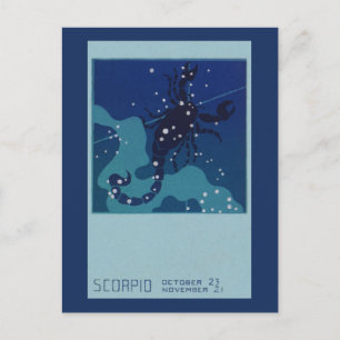 Cartão Postal Astrologia Vintage Zodiac, Constelação Scorpio