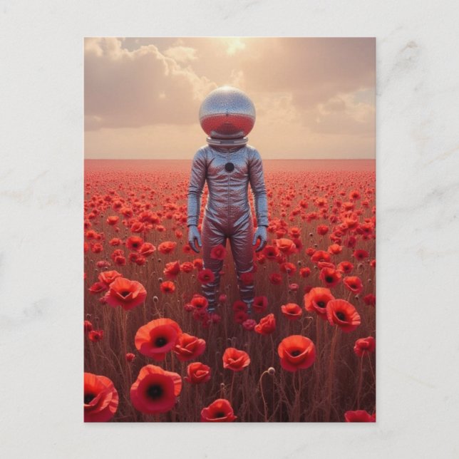 Cartão Postal Astronaunt in Red Poppy Flowers (Frente)