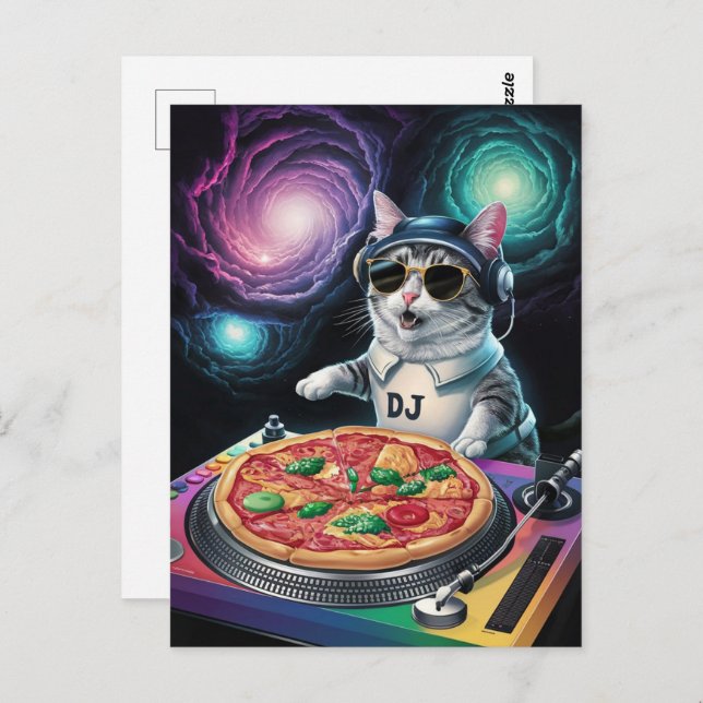 Cartão Postal Astronaut Galaxy Planet Space Dj Cat Pizza Kitty   (Frente/Verso)