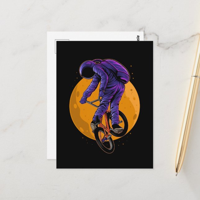 Cartão Postal Astronauta Andando Bmx Bike No Halloween Da Lua (Frente/Verso In Situ)