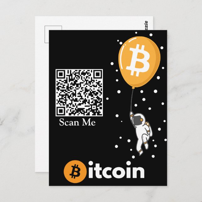 Cartão Postal Astronauta Bitmoeda à Lua - Código Qr Btc Crypto (Frente/Verso)