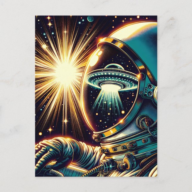 Cartão Postal Astronauta com Reflexão de um OVNI (Frente)