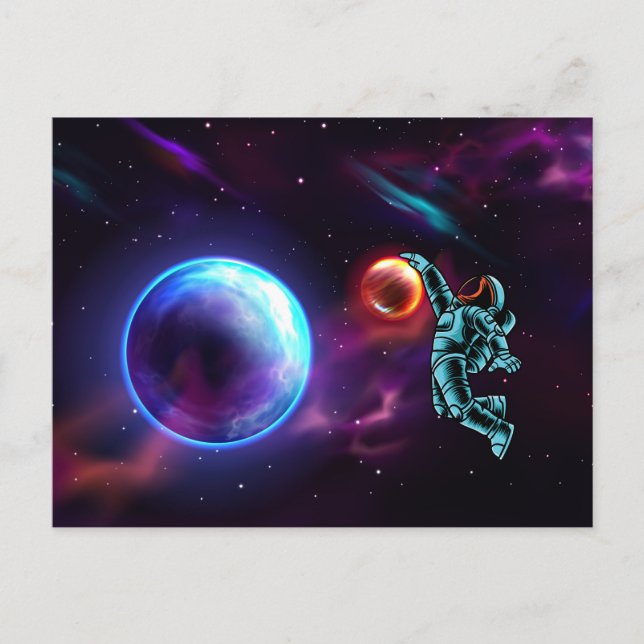 Cartão Postal Astronauta de Basquete do Sci-Fi Fantasy Postca (Frente)