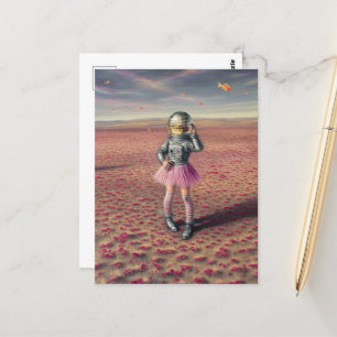 Cartão Postal Astronauta de disco em papoila voando peixe-dourad