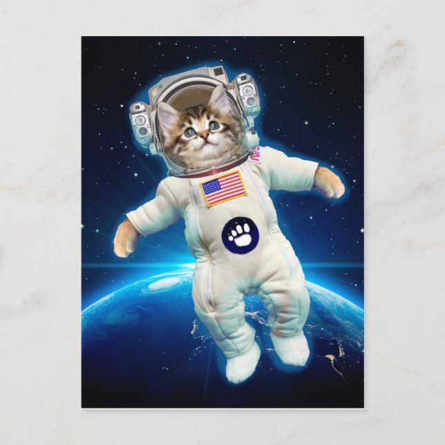 Cartão Postal Astronauta de gato no espaço (Frente)